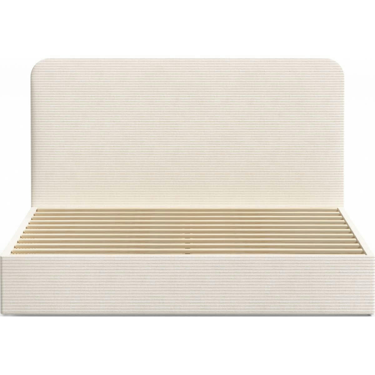 ENZO - Lit 160 x 200 en velours côtelé beige + tête de lit et sommier