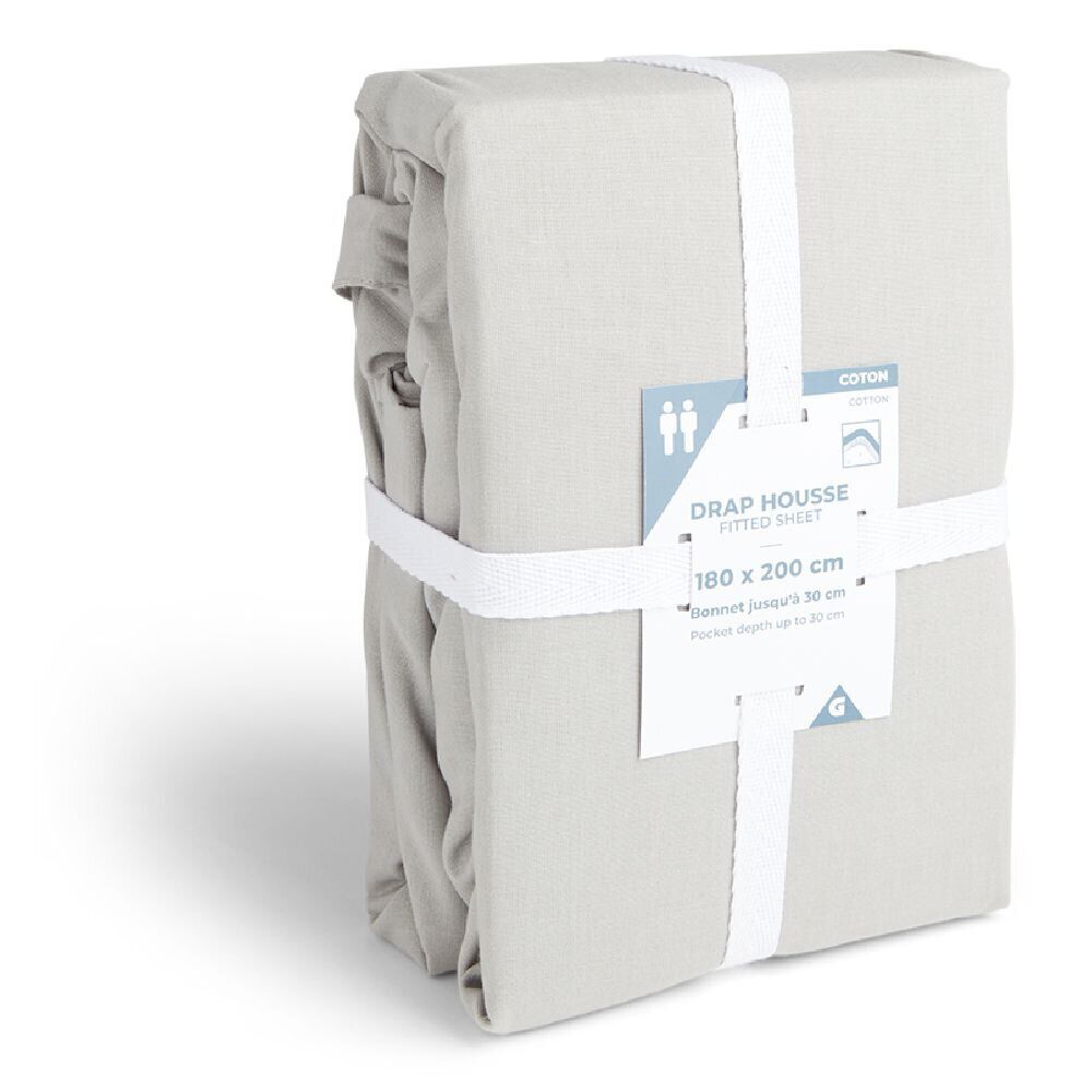 Drap housse 180x200cm 100% coton gris clair