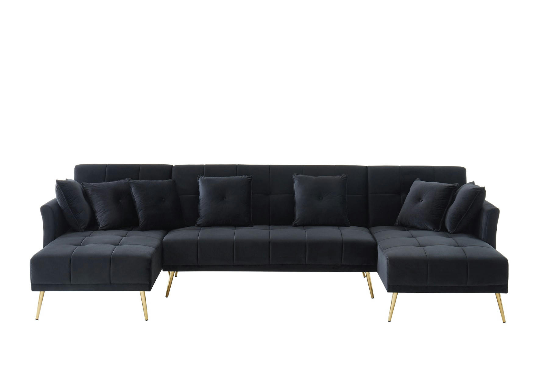 AROMA - Canapé panoramique convertible en velours 6 places noir