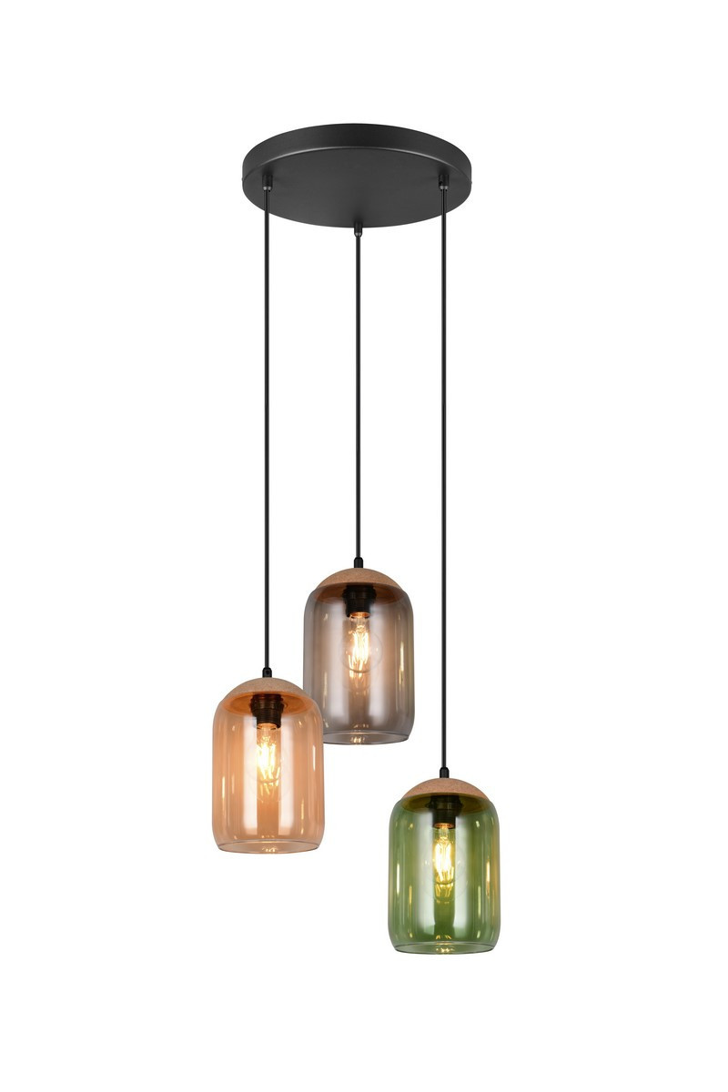 Lampa wisząca czarna-dymiona-bursztynowy-zielona CORK 3xE27x10W Trio
