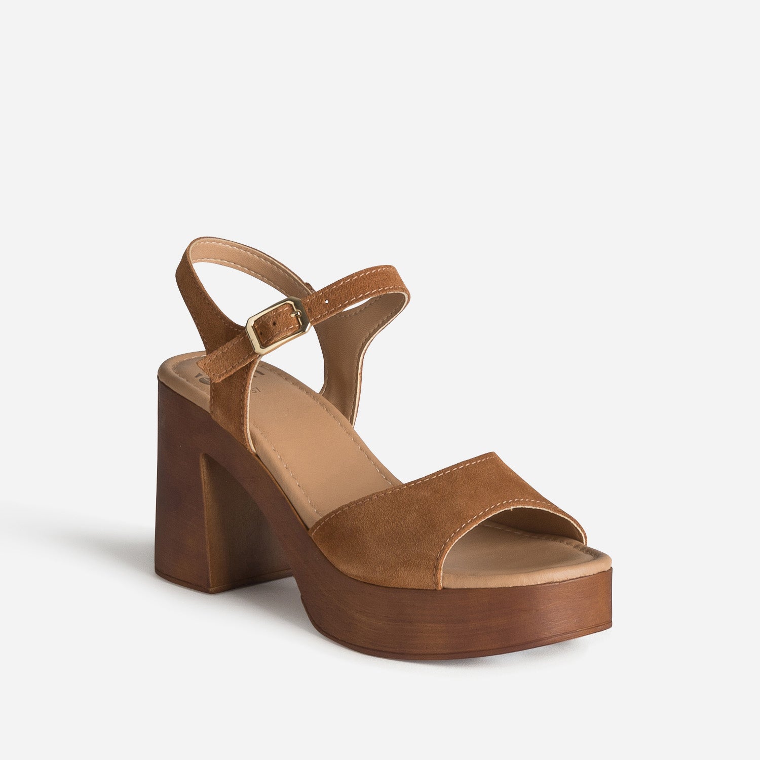 Sandale camel cuir velours à talon