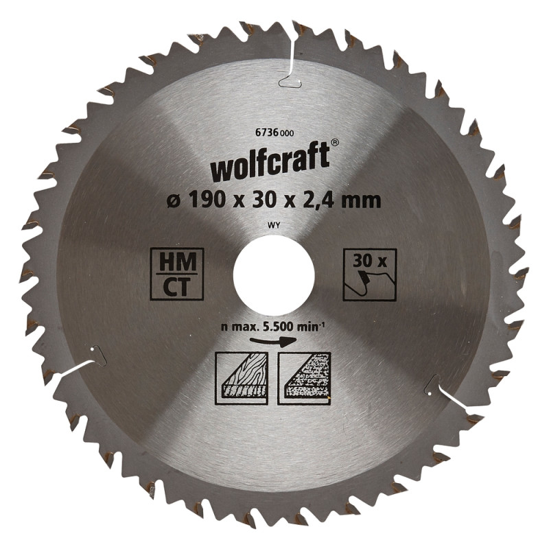 Lame de scie circulaire pour panneaux agglomérés Ø 190 x 30 mm WOLFCRAFT