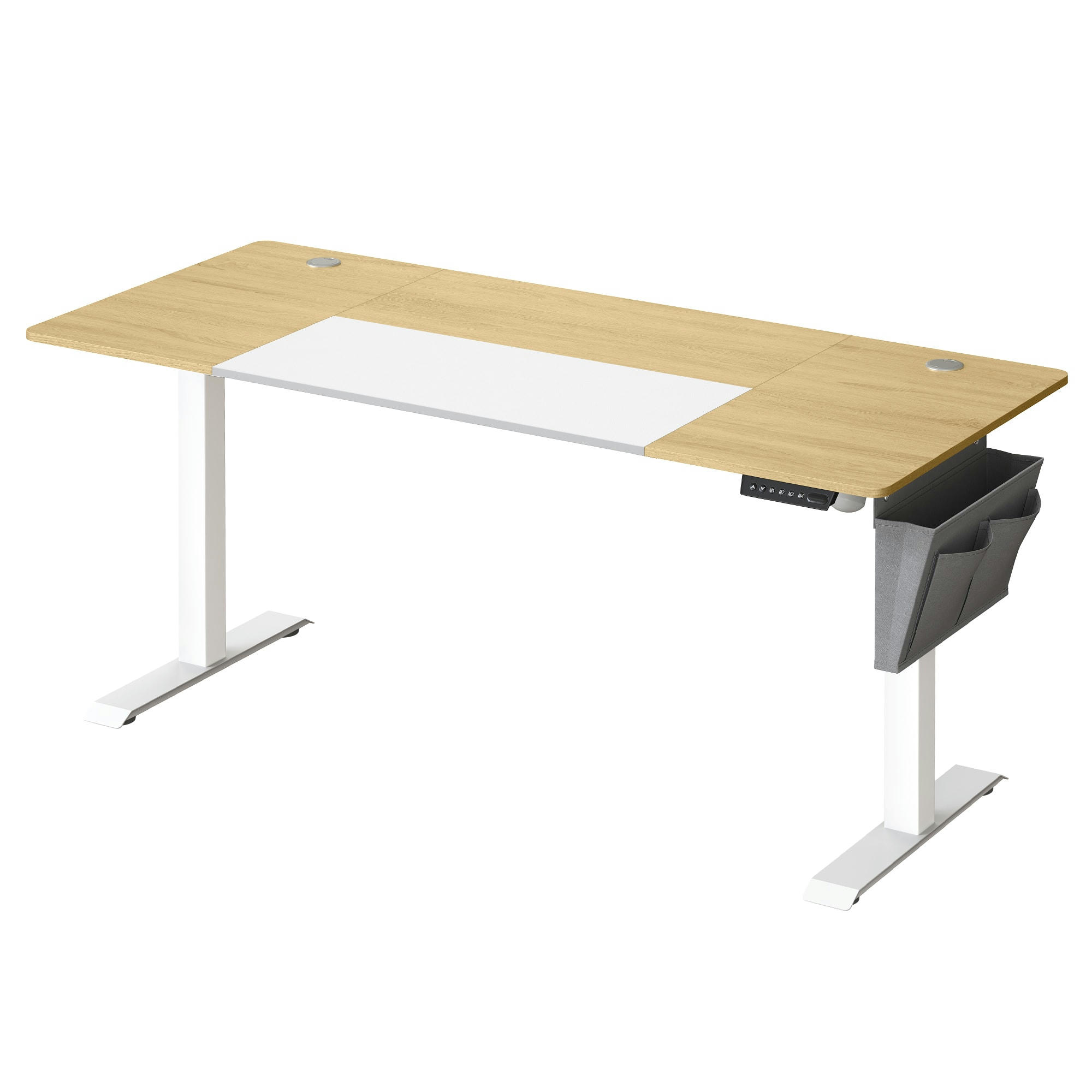 - Bureau assis-debout 160 cm effet bois blanc jaune pastel