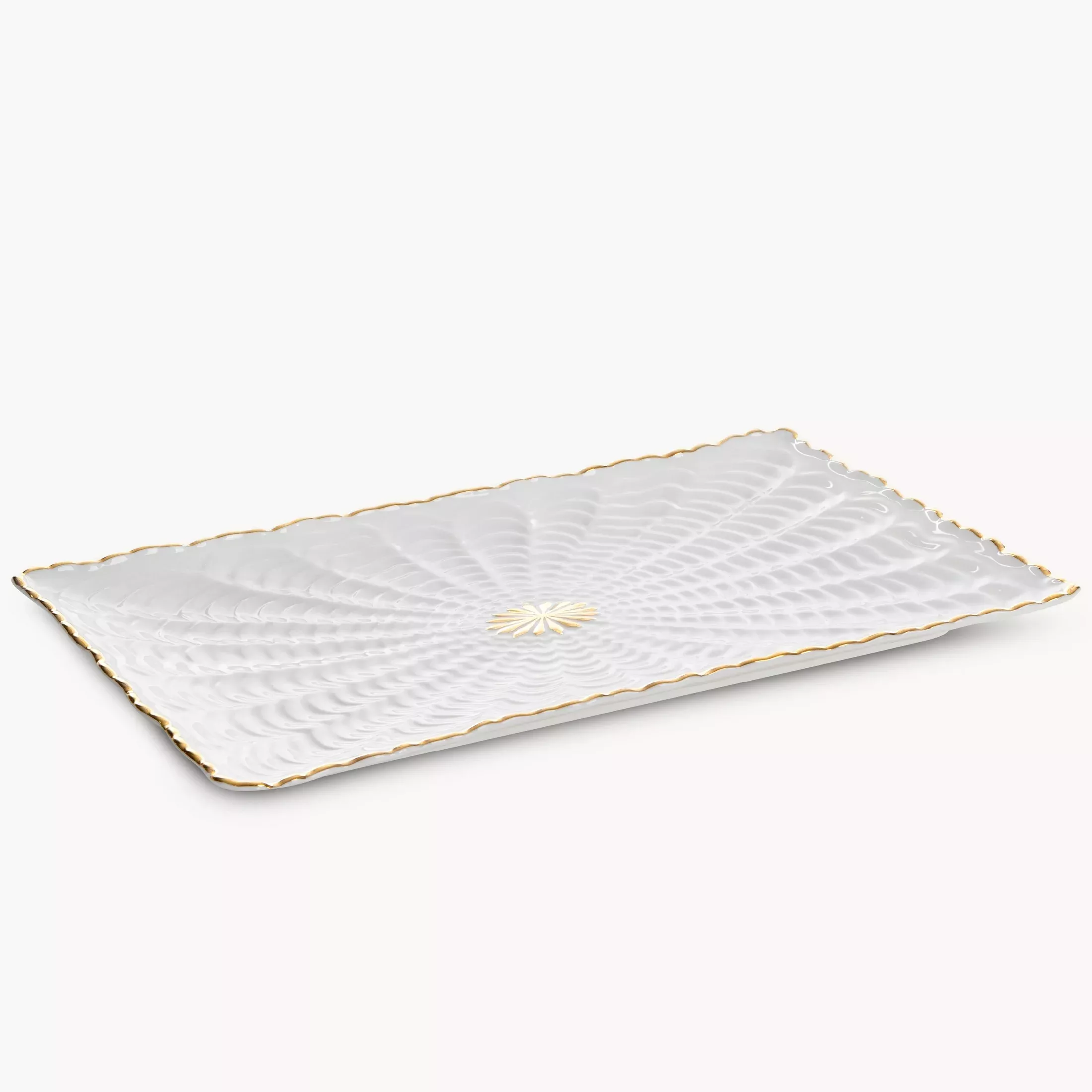 Patera ceramiczna dekoracyjna kremowo-złotaz wypukłym wzorem 32x19x3 cm GAIA