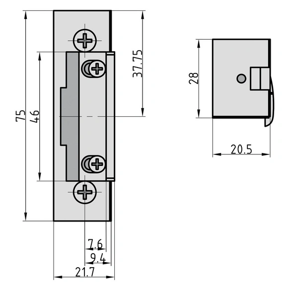 Elektro-Türöffner, Metall, ohne mechanischer Entriegelung