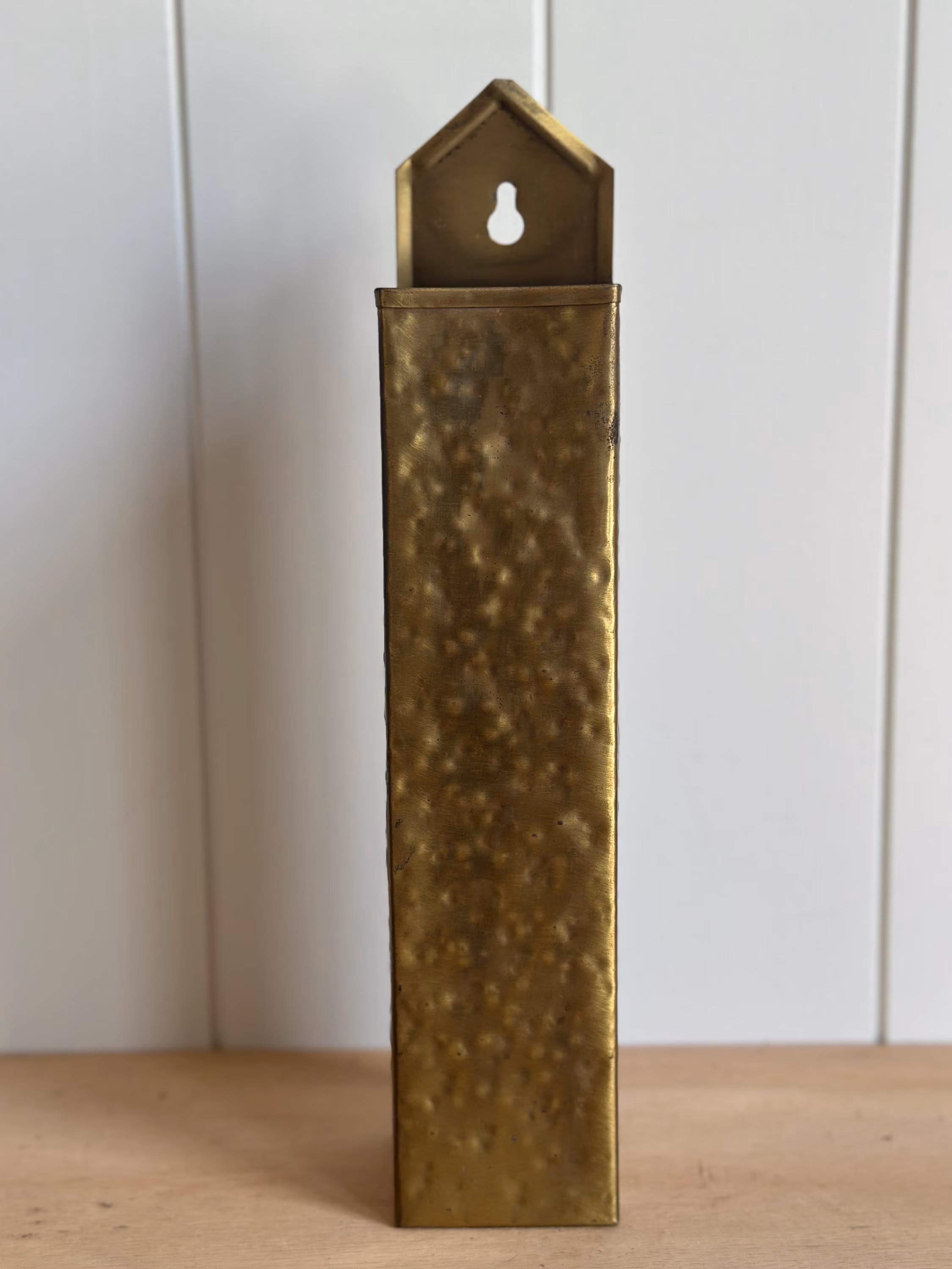 Vintage Hammered Brass Match Holder Wall Mount Fireplace Match Safe Rustic Hearth Decor
