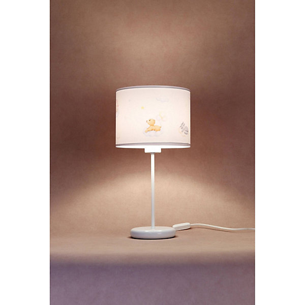 Lampe de chevet enfant Sweet Dream 22,5 x 22,5 x 44 cm Tissu PVC imprimé animaux dans les nuages sur fond blanc, intérieur blanc