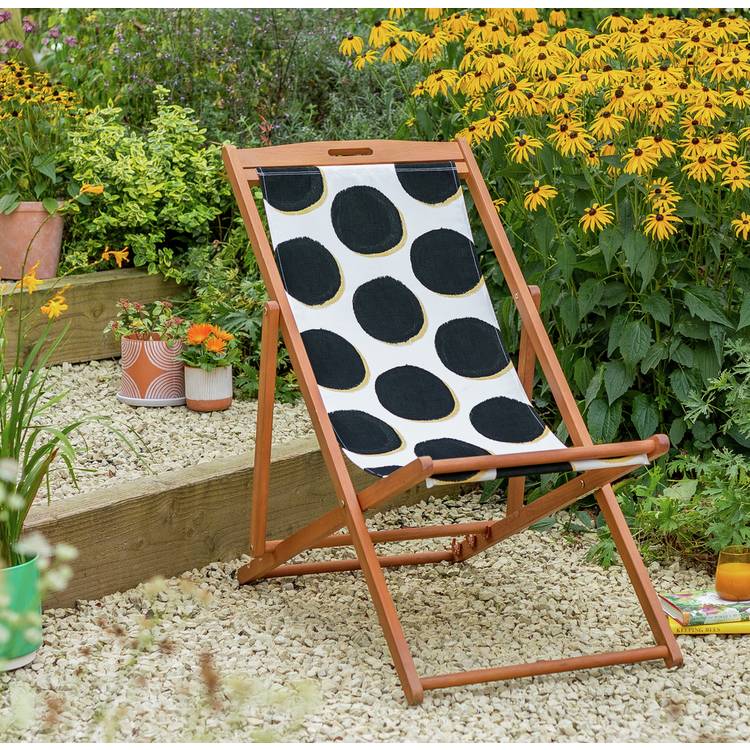 Habitat Folding Wooden Garden Deck Chair - Black & White