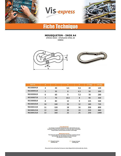 Mousqueton Inox A4 Diamètre 10 - 2 pièces
