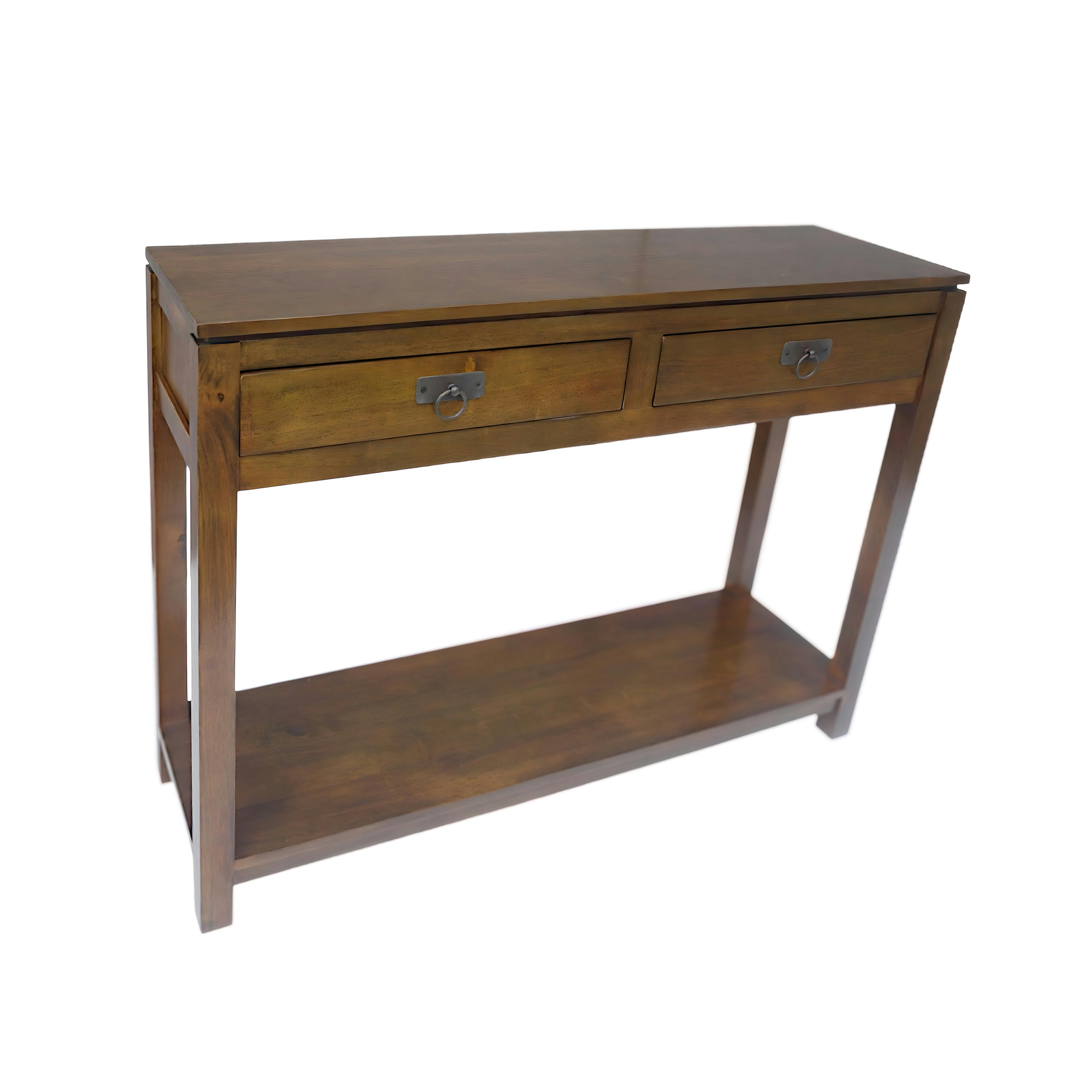 Console Hévéa double plateaux, 2 tiroirs, 100x30x75cm HELENA