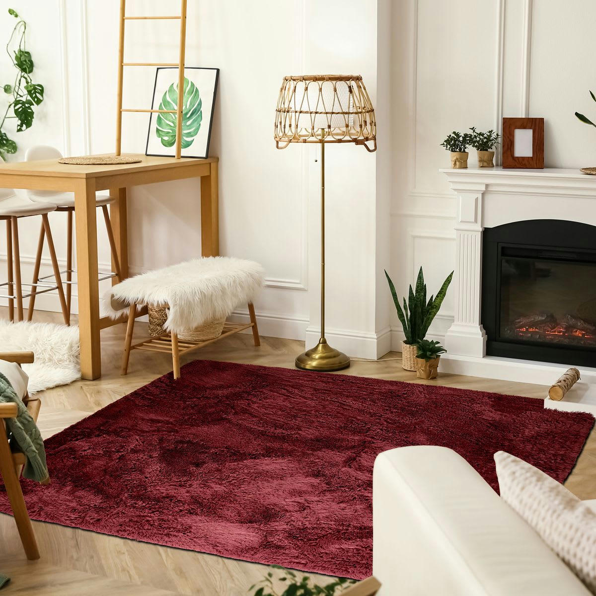 NEO - Tapis lavable à base fine et souple extra doux rouge bourgogne 120x170