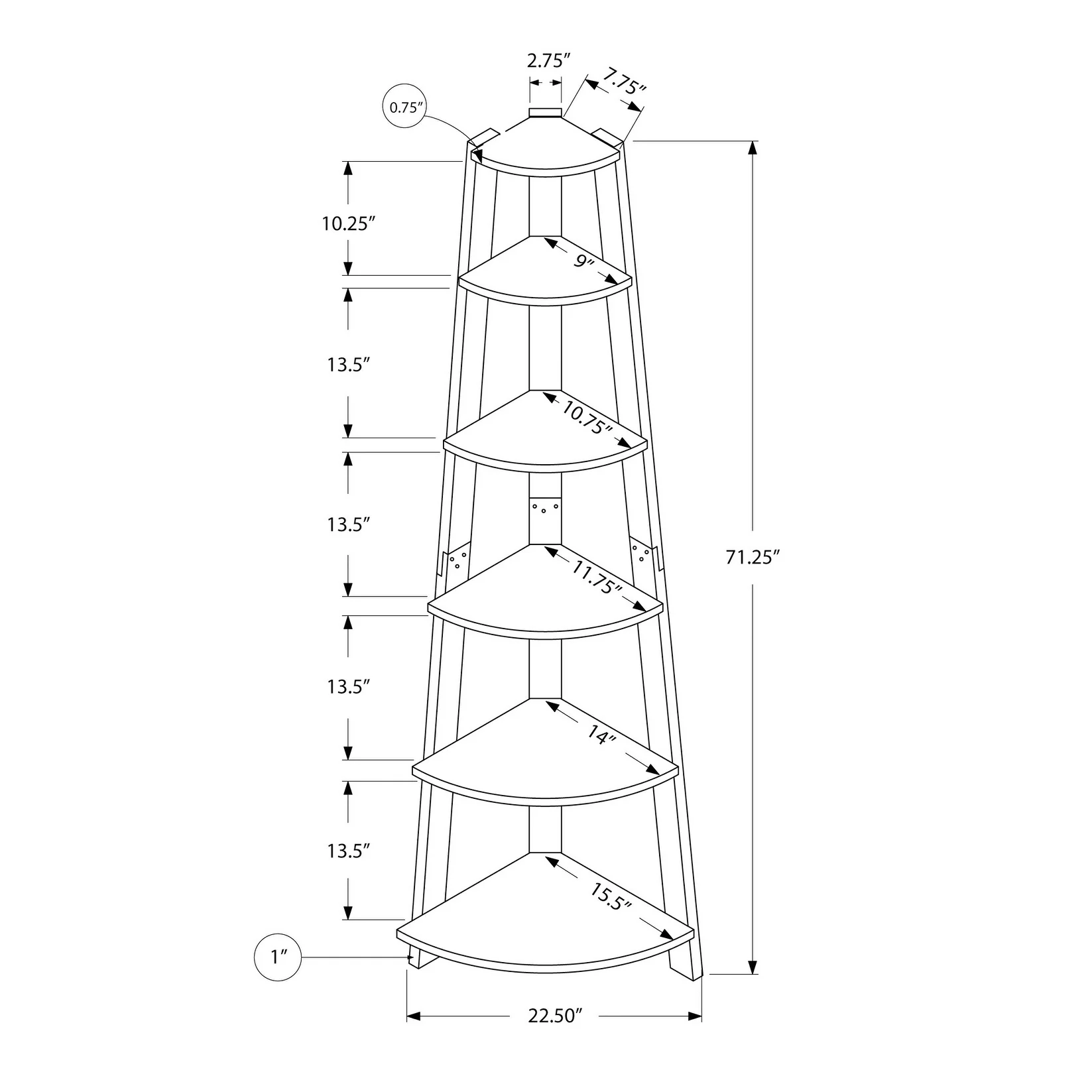 5 Tier Corner Bookshelf