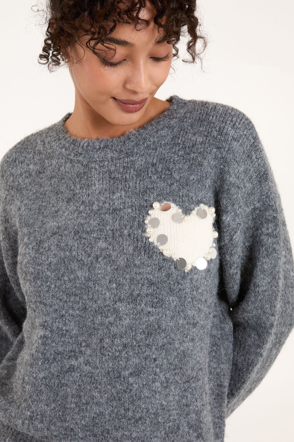 Blue Vanilla Embellished Heart Knit Jumper