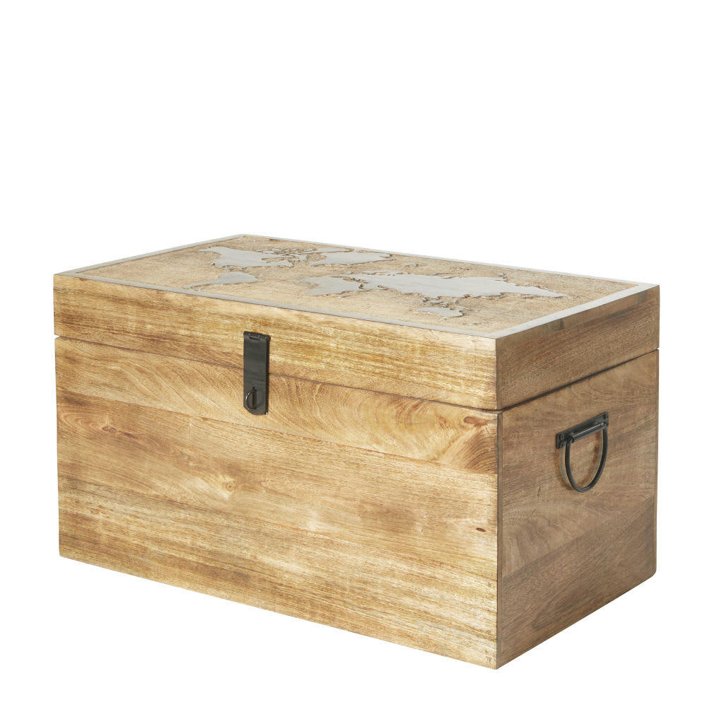 COMPTOIRS DU MONDE - Malle en manguier motif carte du monde en relief