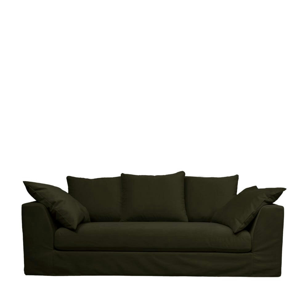AMANY - Canapé convertible entièrement déhoussable en velours vert foncé