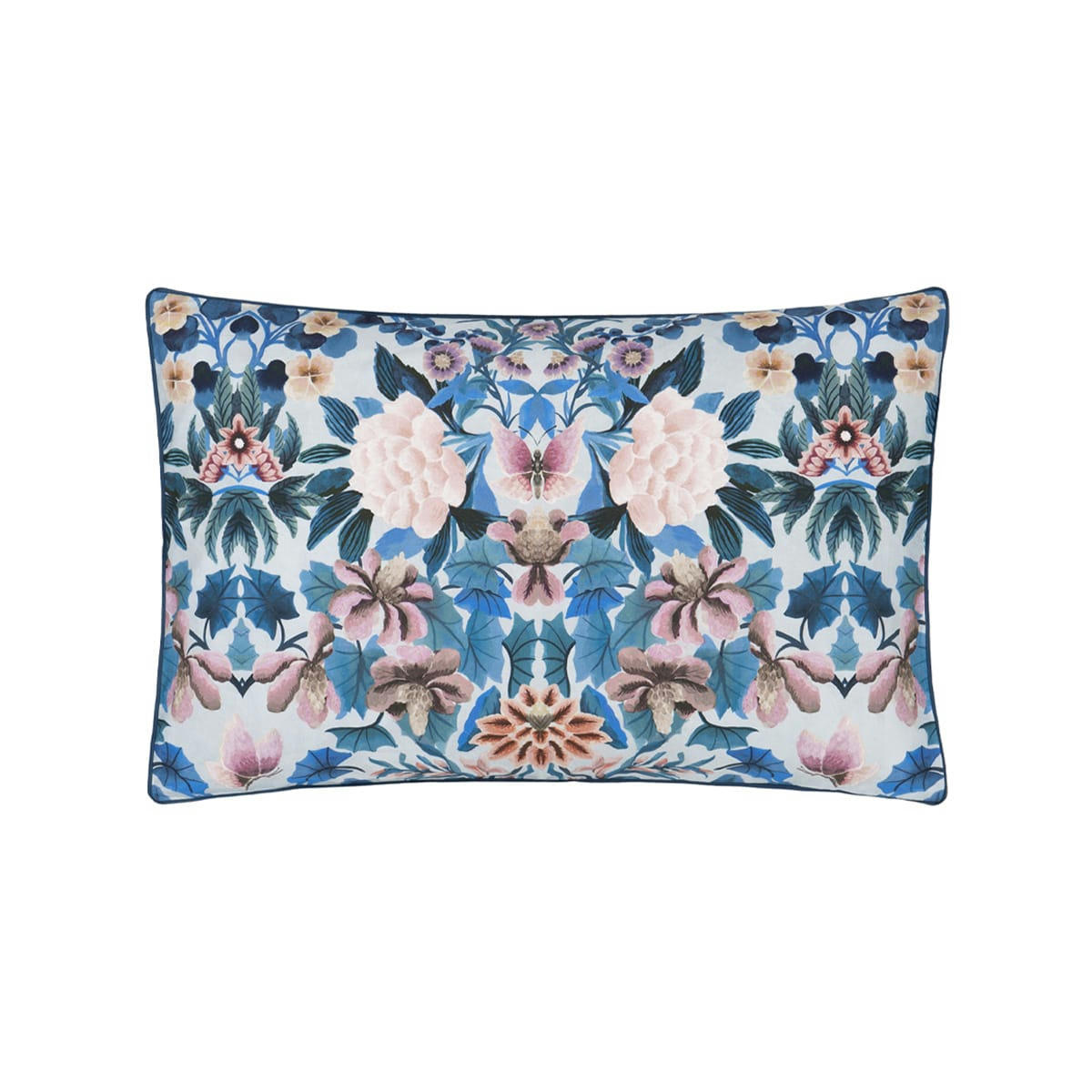 IKEBANA DAMASK - Taie d'oreiller imprimée en percale de coton bleu 50x75