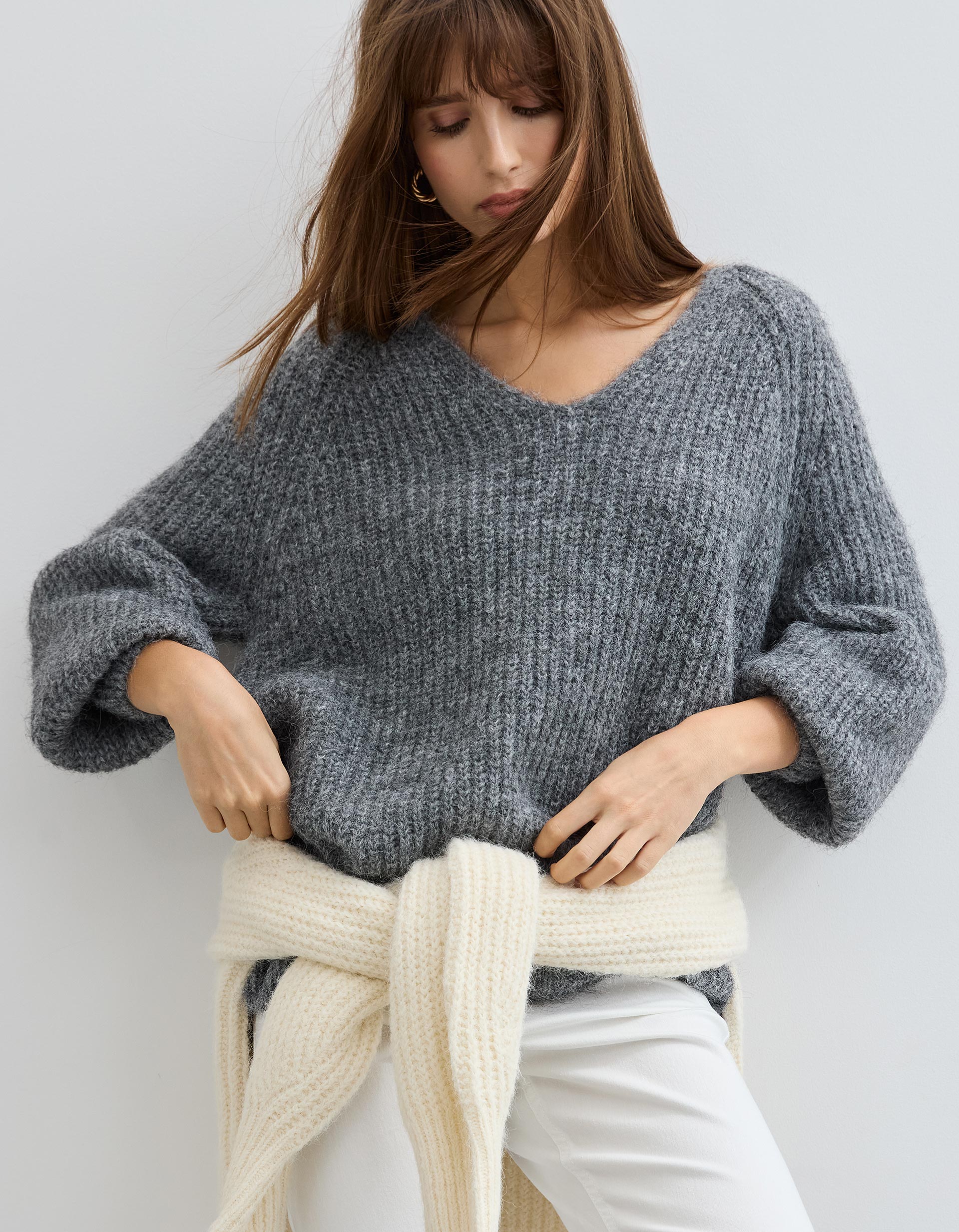 Camisola com Lã, Mulher, Cinzento Escuro