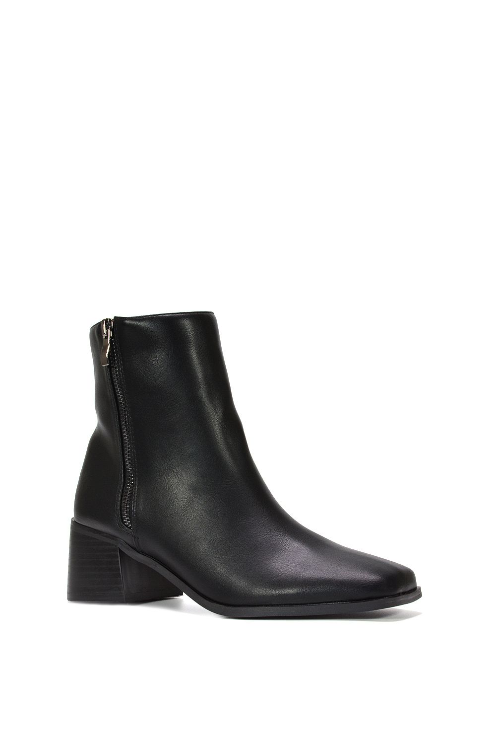 XY London Willow' Square Toe Zip Up Mid Block Heel Ankle Booties