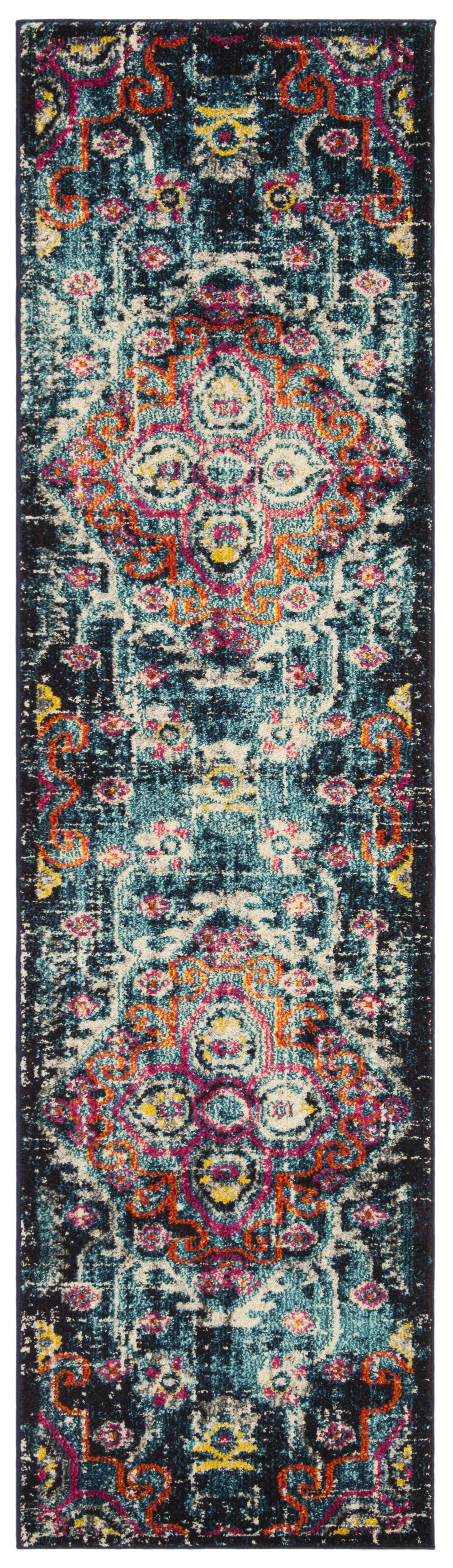 MONACO - Tapis de salon interieur en bleu & fuchsia, 66 x 244 cm