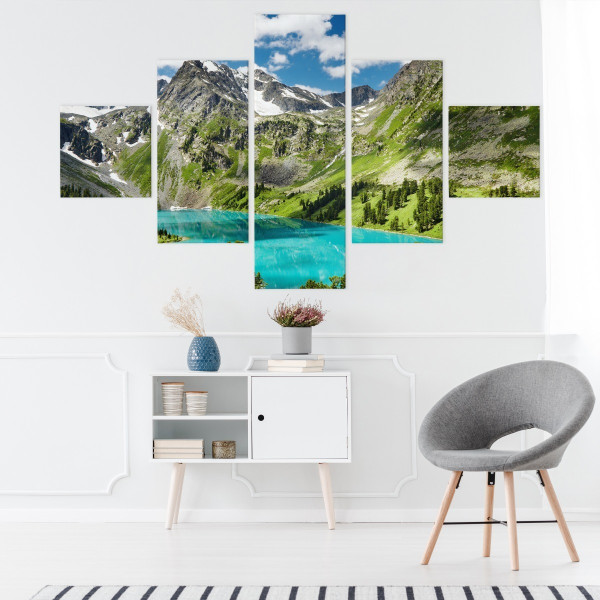 Obraz Wieloczęściowy GÓRY Las Jezioro Pejzaż 3D 150x90cm