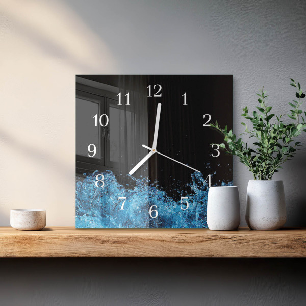Zegar natura 30x30 Woda krople błękit świeżość płynący szklany