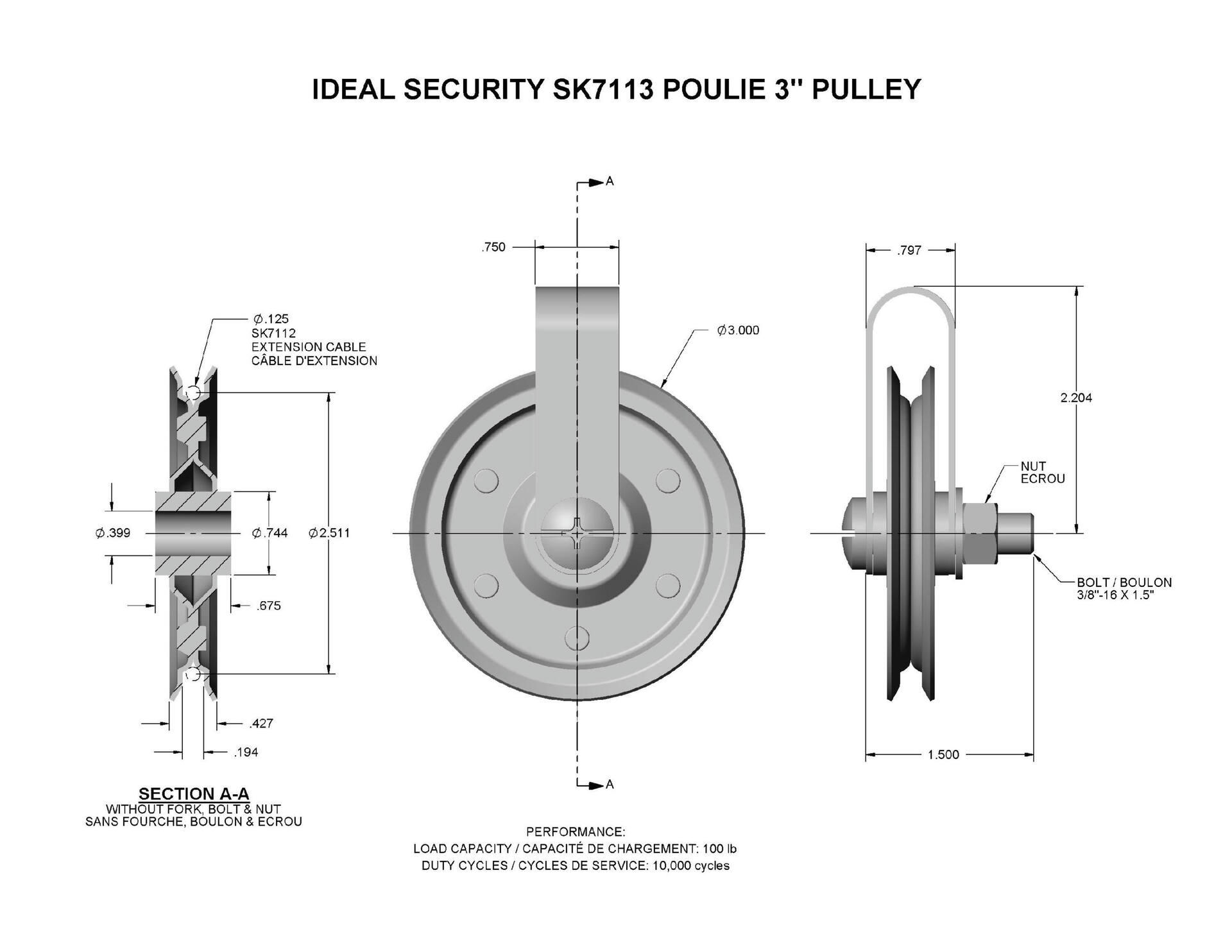 Ideal Security Galvanized Steel Garage Door Pulley, 3-in