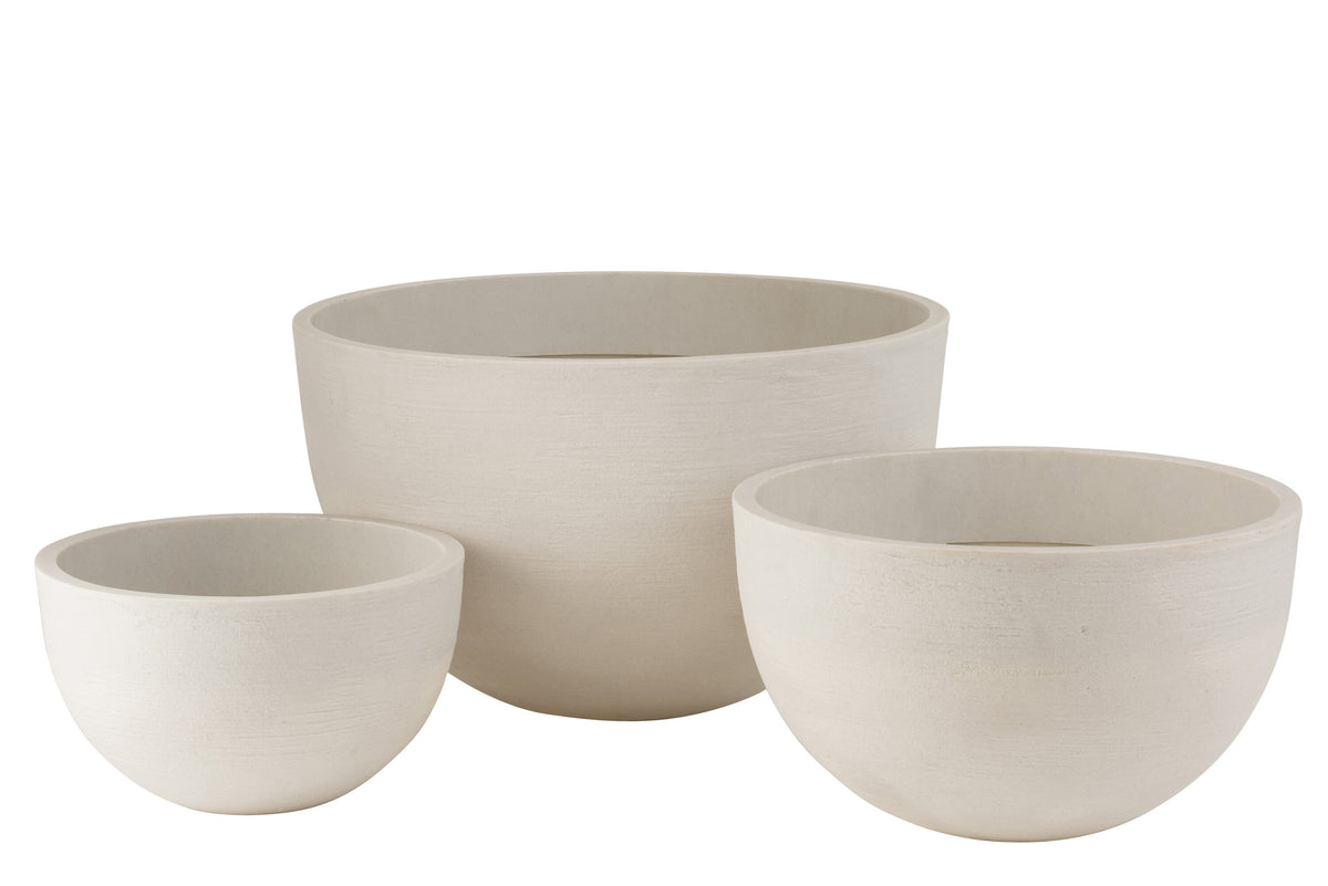 J-Line bloempot Rond Laag - keramiek - wit - 3 stuks - Ø 60 cm
