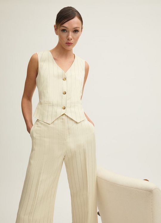 Ami Cream & Black Linen Waistcoat