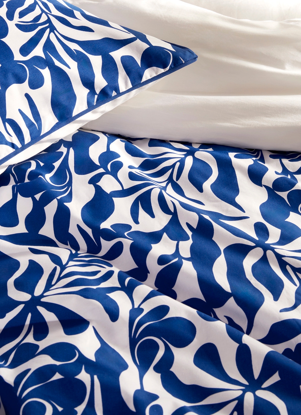 HOUSSE DE COUETTE EN PERCALE IMPRIMÉE FEUILLAGE BLEU