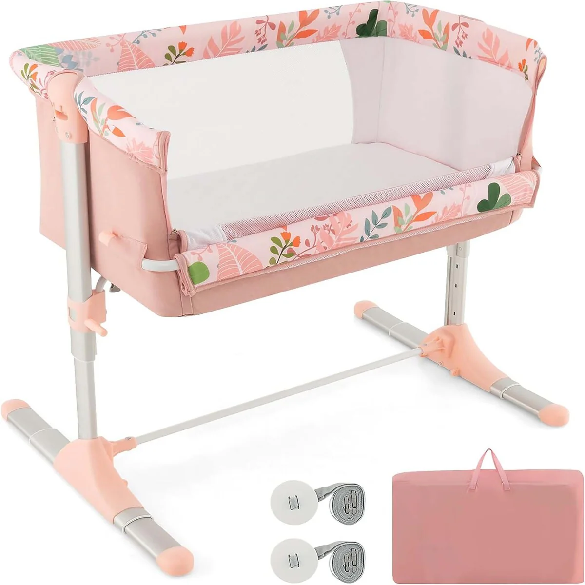 Foldable Bedside Crib Portable Bassinet with Soft Mattress Travel Bag