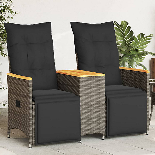 Canapé de jardin inclinable 2 places avec table gris poly rotin vidaXL