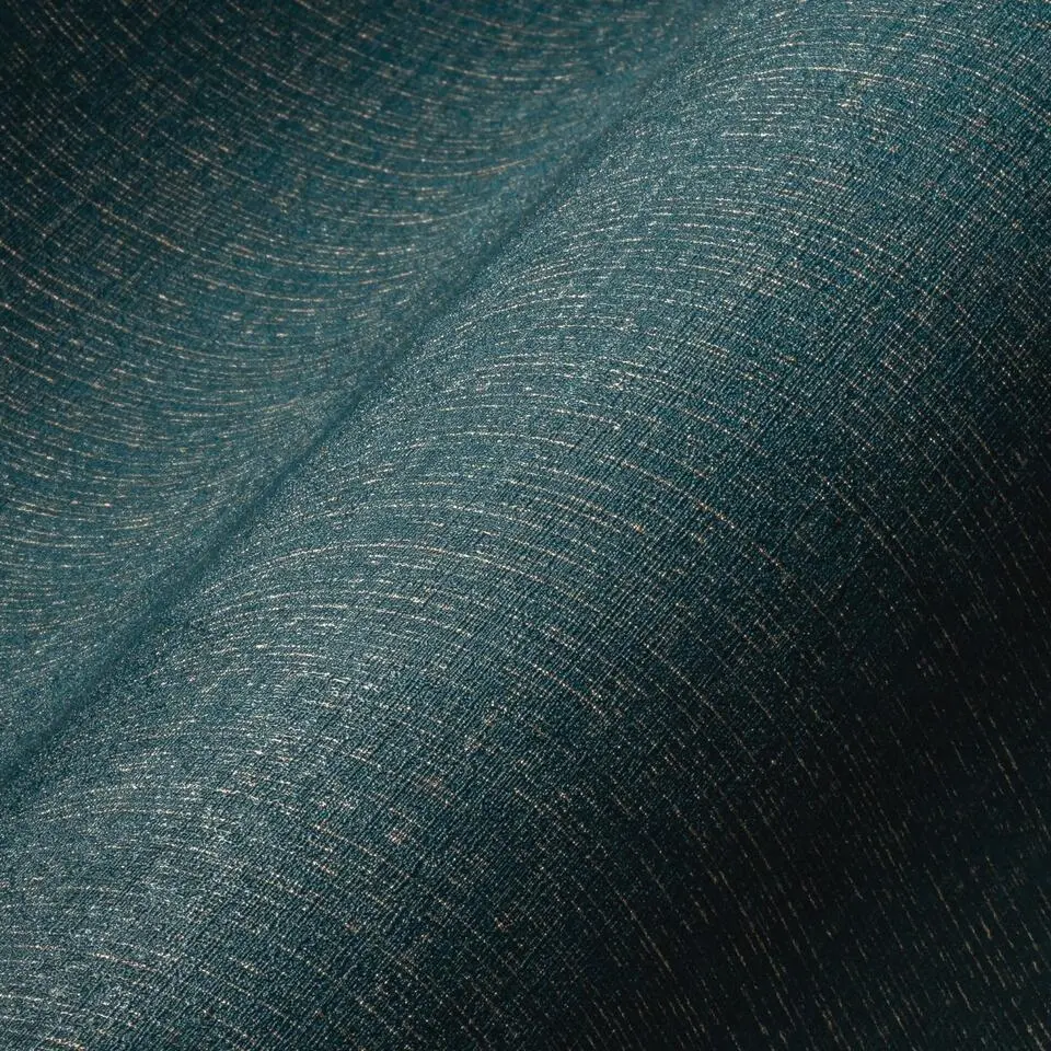 Livingwalls behang effen petrolblauw en goud - 53 cm x 10.05 m