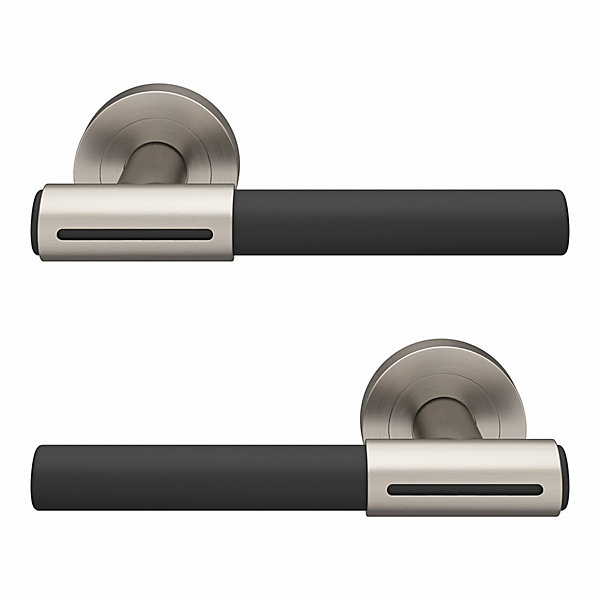 Ensemble poignée sur rosace rond à visser GoodHome Hezo effet nickel satin gris Ø50mm
