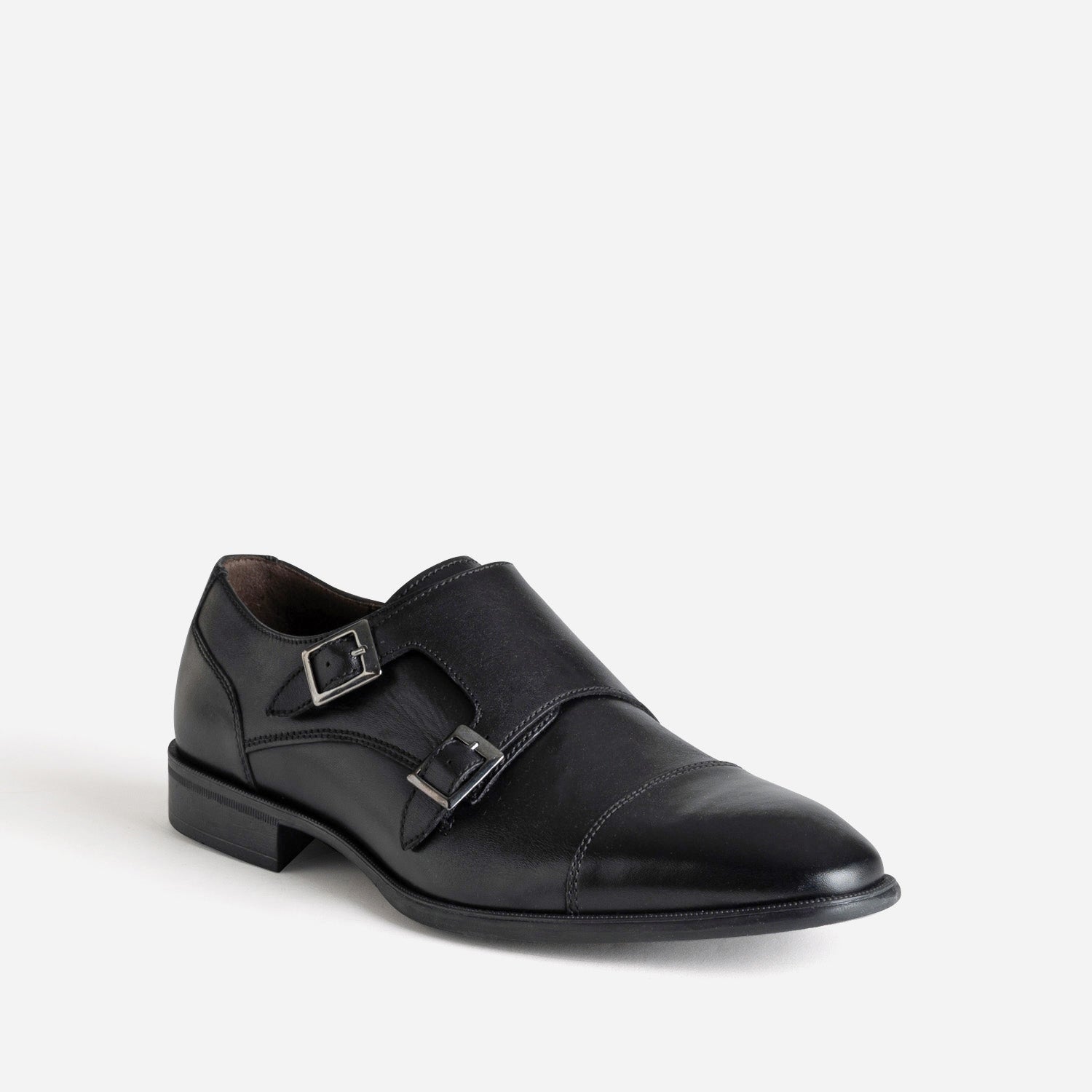 Monk noir cuir bout droit