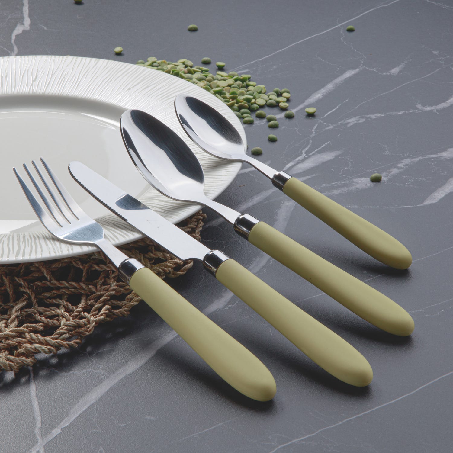 Set 24 posate Smooth in acciaio inox con manico verde chiaro