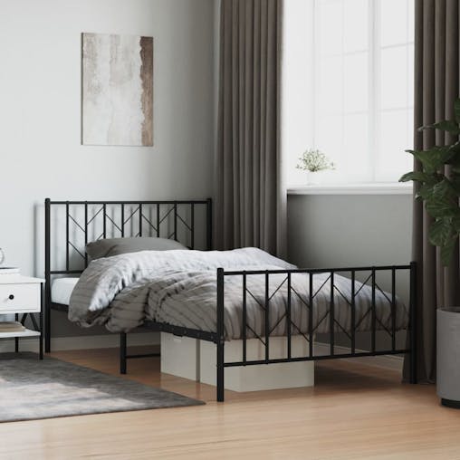 NNEVL Metal Bed Frame with Headboard and Footboard&nbsp;Black 107x203 cm