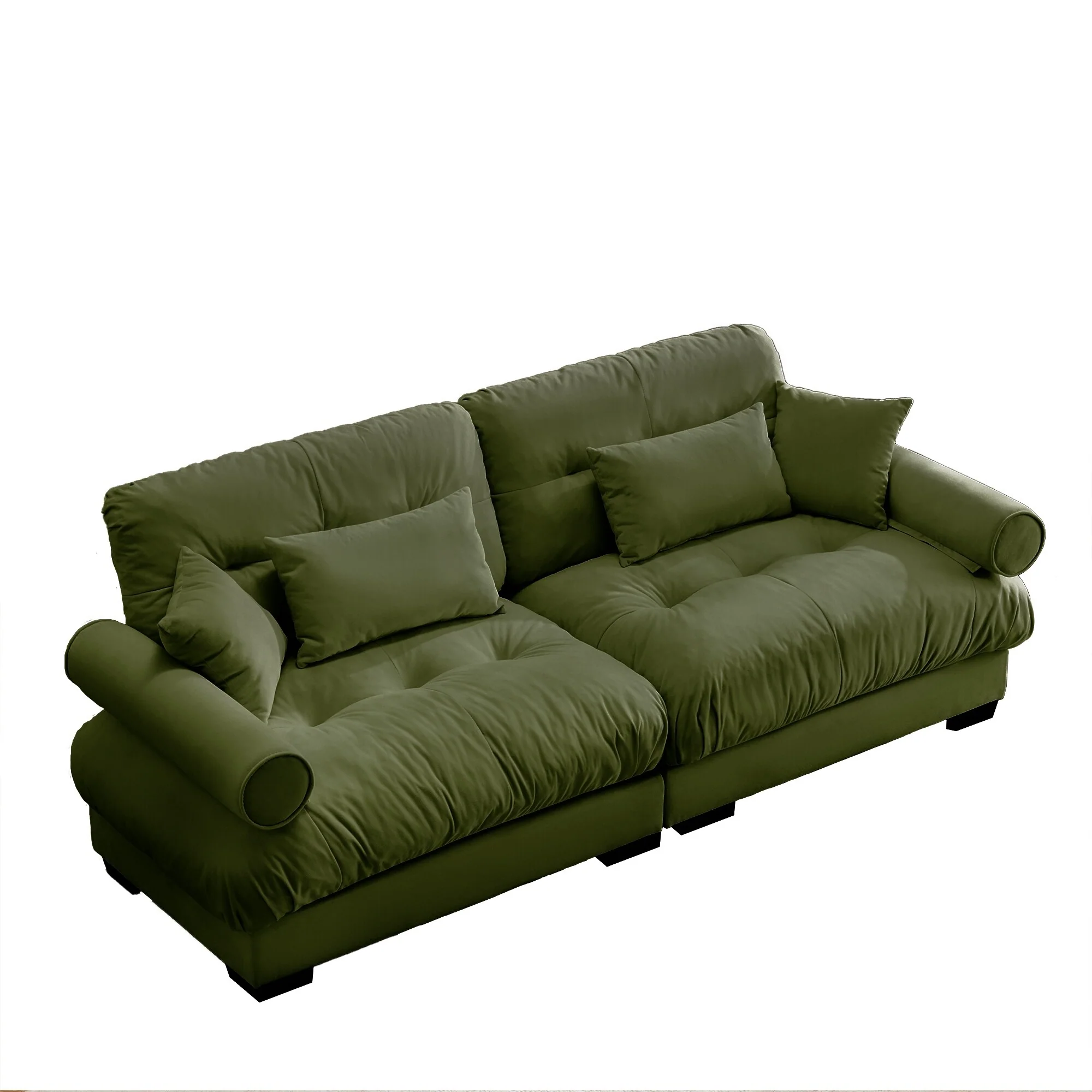 Modern Two-Seater Sofa With Bolstered Armrests,Velvet 2-Seater Sofa With Waist Pillows And Throw Pillows