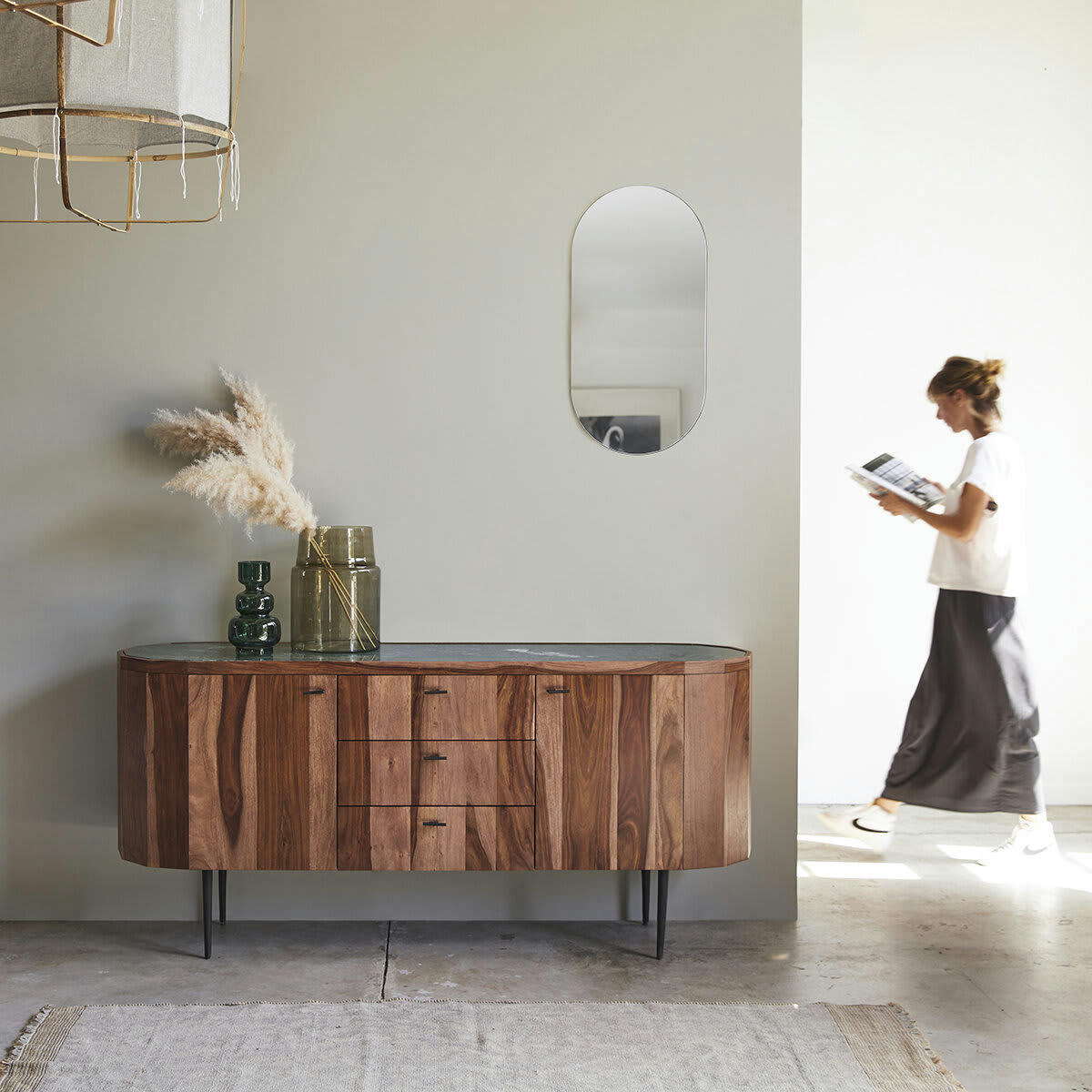 JADE - Buffet en palissandre massif et marbre 175 cm