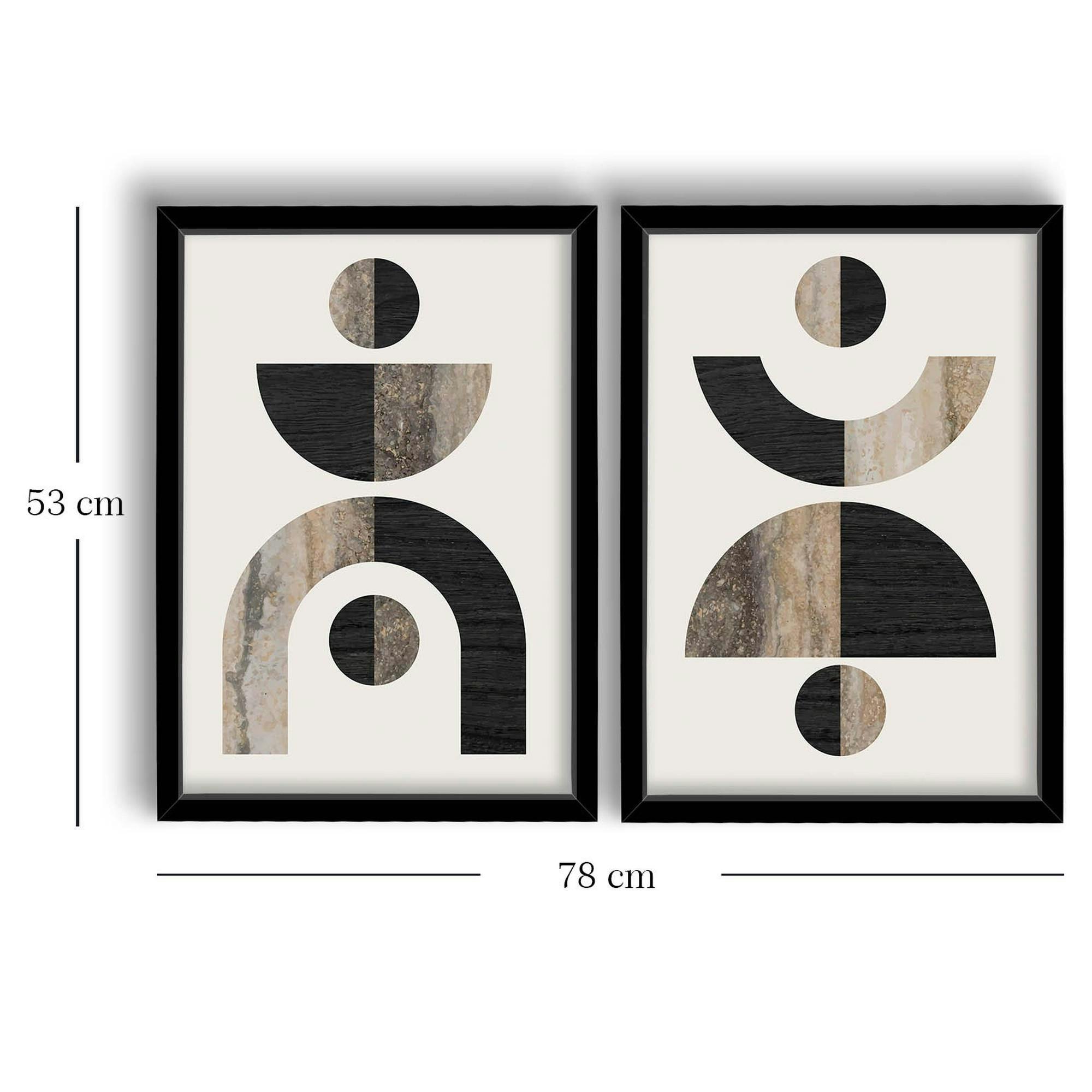Tableau abstrait géométrique noir et marbre (set de 2)