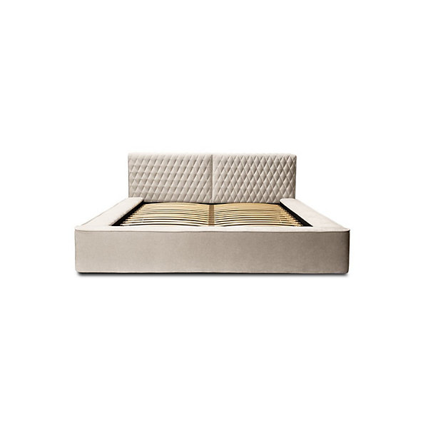 Lit coffre VERNONTissu chenille bouclé Sable rosé160x200 cmSommier relevableDesign haut de gamme
