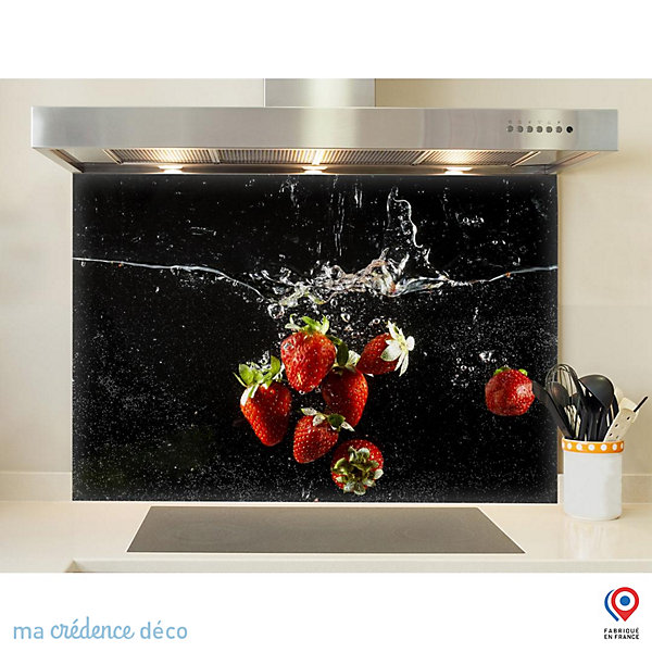 Crédence cuisine fond de hotte Bain de fraises - Verre trempé - L 90 cm x H 60 cm - MaCrédenceDéco