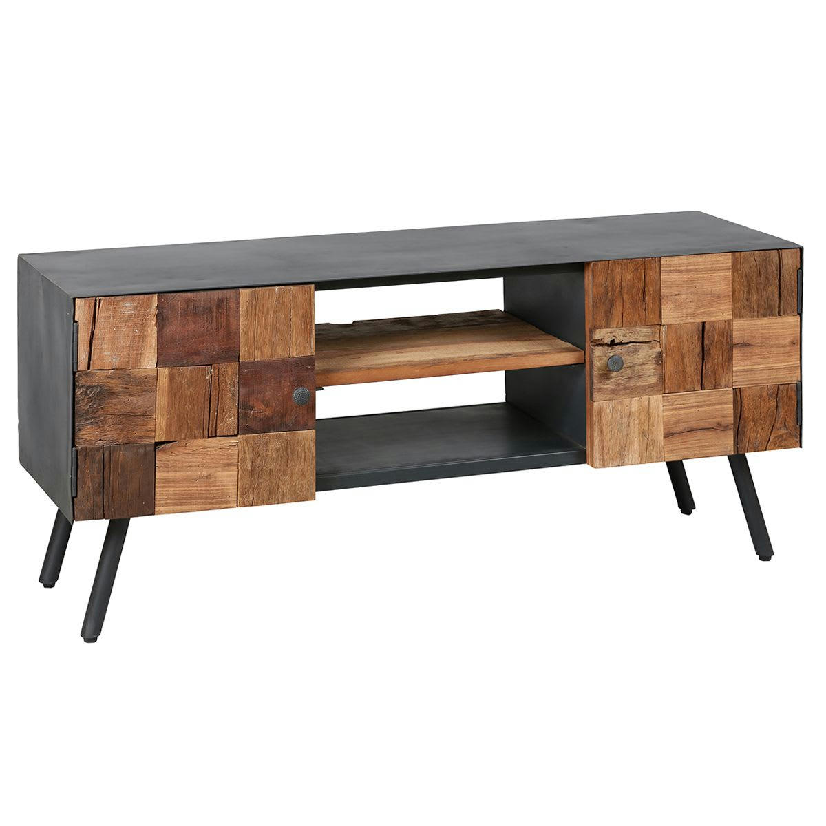 FULBERT - Meuble  tv 2 portes acier et bois massif