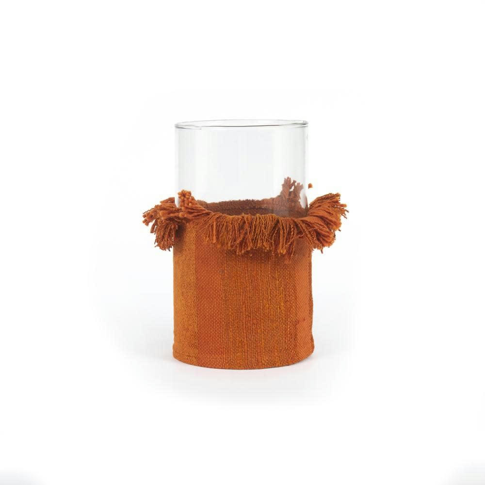 OH MY GEE - Bougeoir en verre et velour orange 15x25