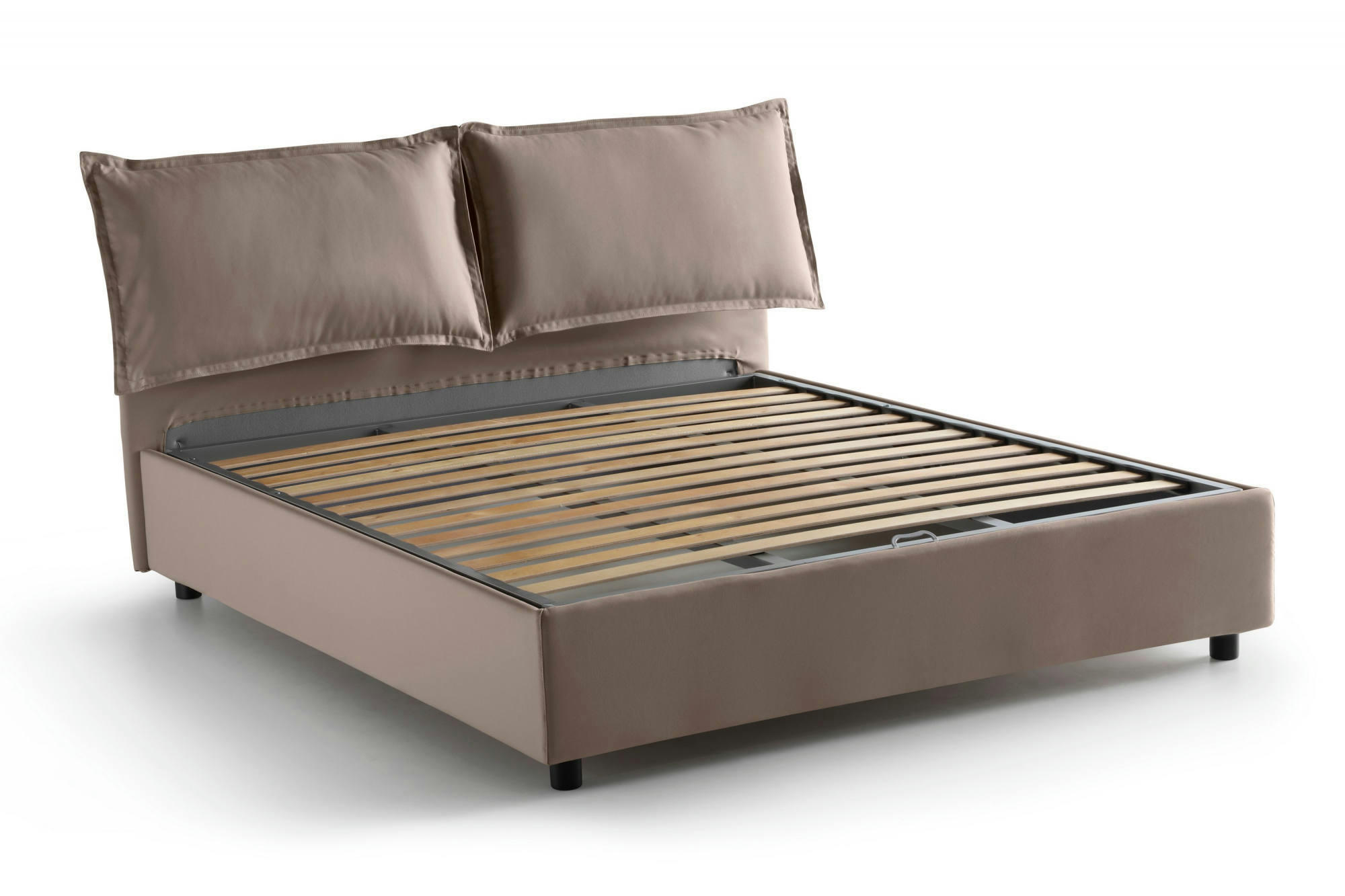 MADDALENA - Lit coffre 140x200 cm en tissu gris taupe