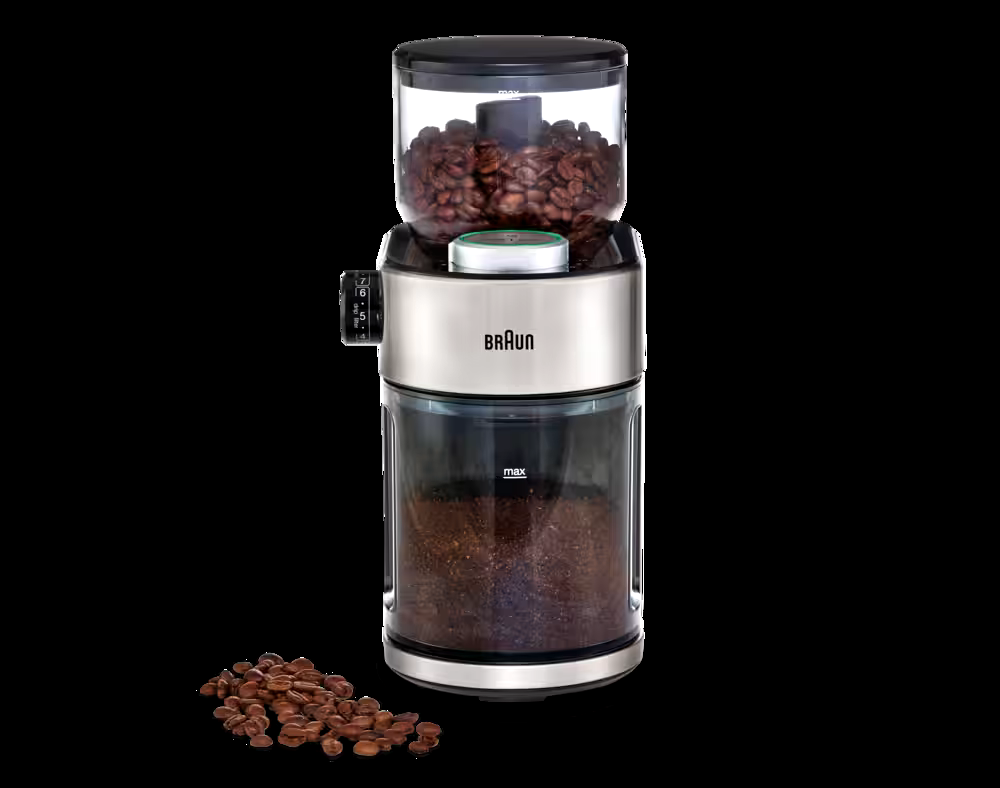 Braun Burr Coffee Grinder/Spice Grinder w/ 15 Setting Options, Stainless Steel, 12 Cups