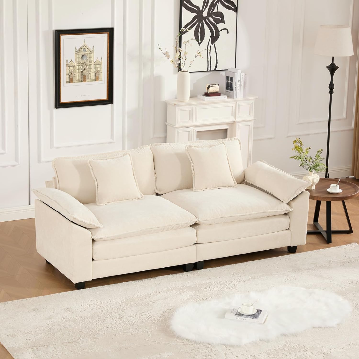 81.9 Modern Love Seat Sectional Couches for Living Room, Beige Chenille Comfy Cloud Sectional Couch, Modular Loveseat Sofa Set for Living Room, Sofas para Sala, Cozy Couches (Beige, 2+0 Set)