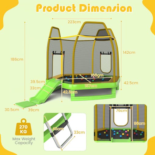 NNECW 3-in-1 7FT Kids Trampoline with Slide & Ladder & Ocean Balls