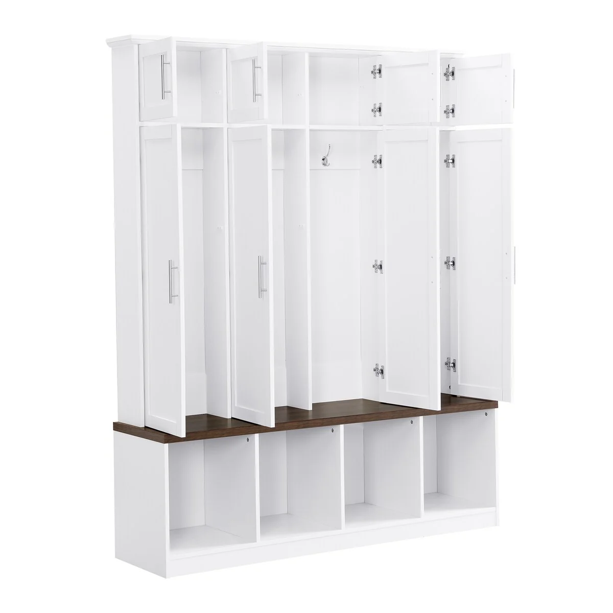 Mieres Multi-Functional Hall Tree, Entryway Cabinet with 4 Hidden Hanging Hooks and Multiple Storage Space, Grain Bench