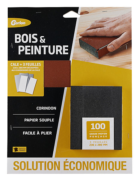 Feuille d'abrasif corindon grain moyen   1 cale vendue par 3 pièces