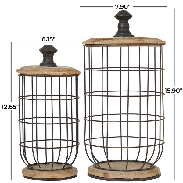 Black Metal Traditional Vintage Decorative Jars (Set of 2) - S/2 16", 13"H